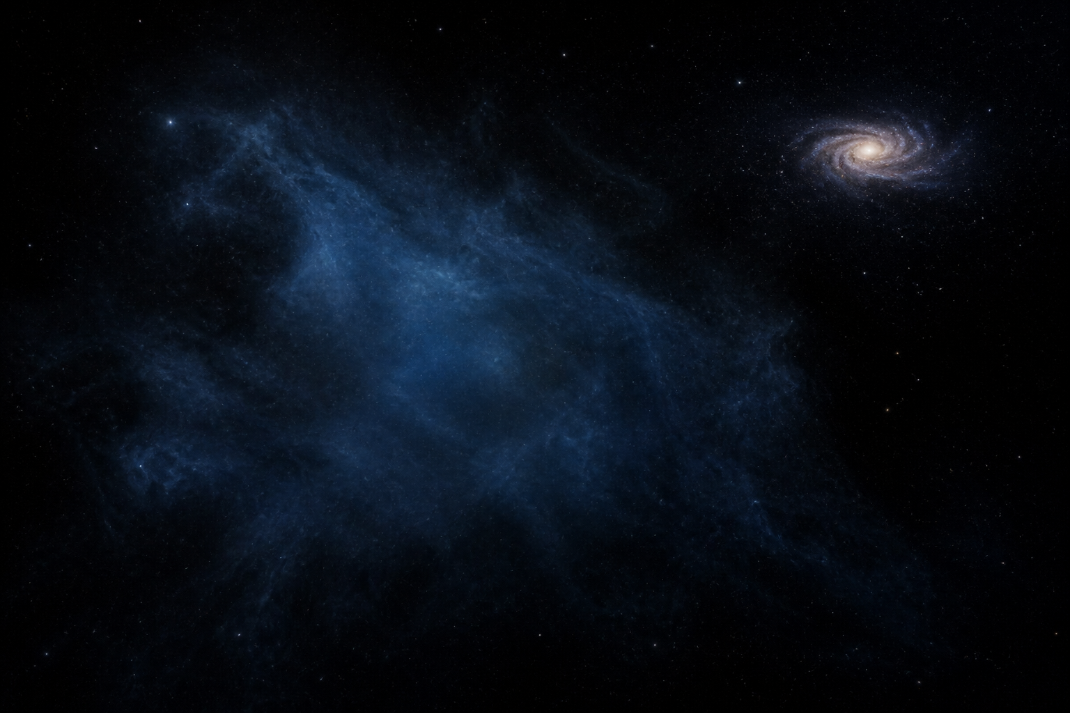 渦巻銀河の近くに漂う、ほとんど星のない淡いガスと暗黒物質の雲。