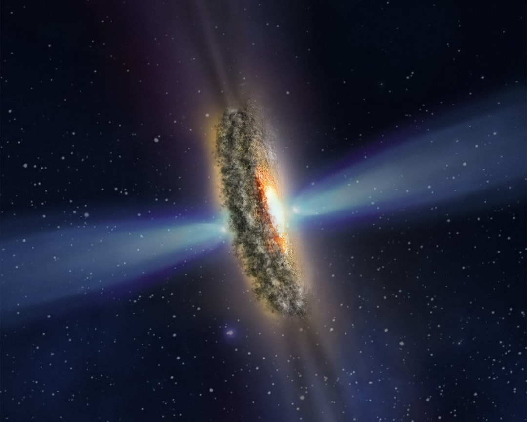 宇宙空間から地球に降り注ぐ粒子のイメージ